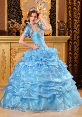 Aqua Blue Sweet 15 Quinceanera Dress Organza Ruffled