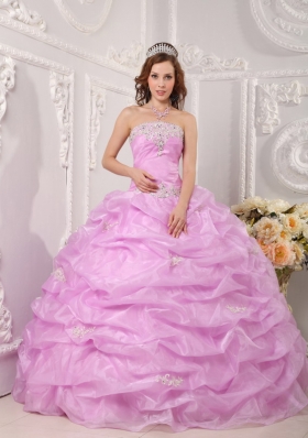 Lavender Strapless Pick Ups Organza Appliques Quinceanera Dress