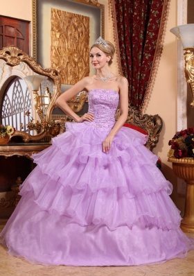 Lilac Ruffled Layers Beading Dress for Quinceanera