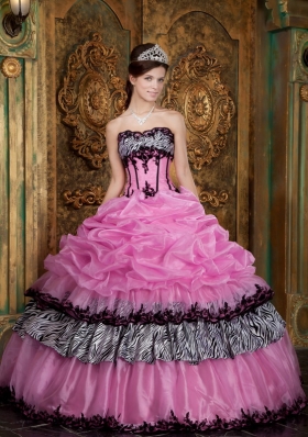 Sweet 16 Dress Rose Pink Zebra Ball Gown Picks-Up