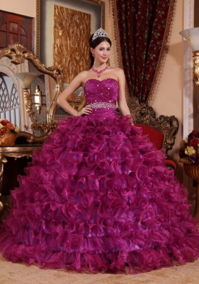 Fuchsia Beading Quinceanera Dress With Ruffles