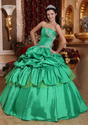 Green Ball Gown Quince Dress Pick-ups Appliques