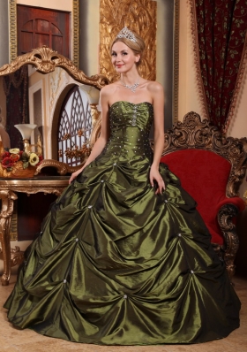 Olive Green Beading Pick-ups Quinceanera Dress