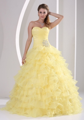 Light Yellow Ruffles Appliques Quinceanera Gowns