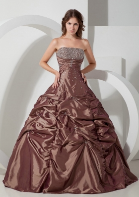 Ball Gown Beading Quinceanera Dress in Brown