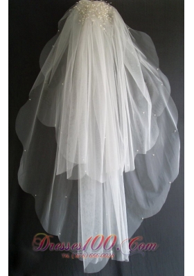 Luxury Pearl Decorate Tulle Elbow Wedding Veils