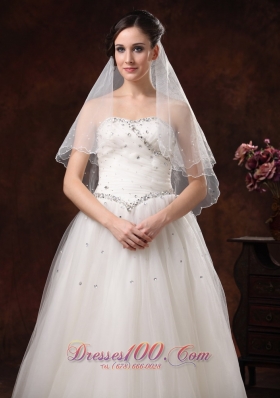 Simple Two-tier Tulle Popular Veils With Beads