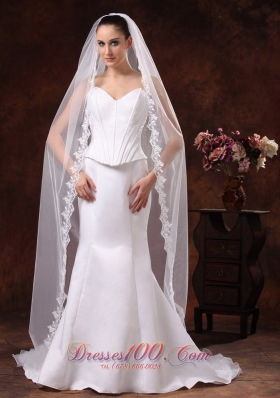 One-tier Cathedral Veil for Wedding Lace Edge