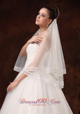 Modernistic Two-tier White Organza Veil for Wedding