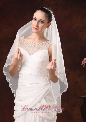 Veil in Two-tier Tulle with Embroidery for Wedding