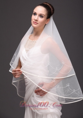One-tier Ribbon Edge Organza Bridal Veil Embroidery