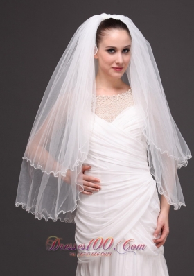 Ribbon Edge Drop Bridal Veils Tulle Two-tier