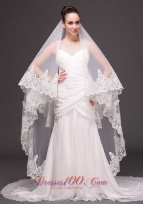 Mantilla Edge Drop Wedding Veil Two-tier