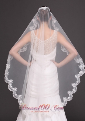 Mantilla Shaped Tulle Appliques One-tier Wedding Veil