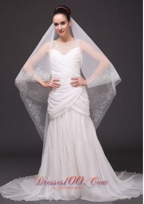 Beading Trim Edge Tulle Bridal Veil For Wedding