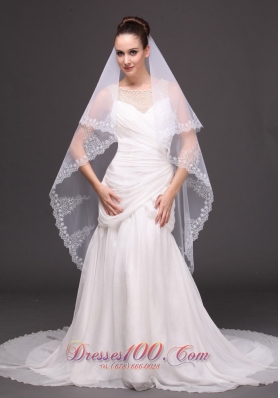 Oval Two-tier White Bridal Veils For Wedding