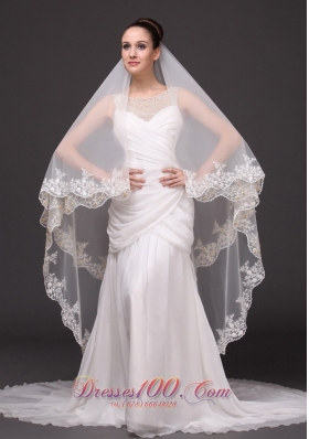 Two-layer Bridal Veils For Wedding Lace Appliques Edge