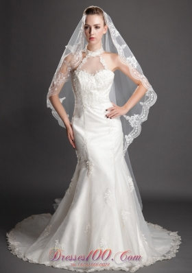Waterfall Scalloped Edge Bridal Veils One-tier Tulle