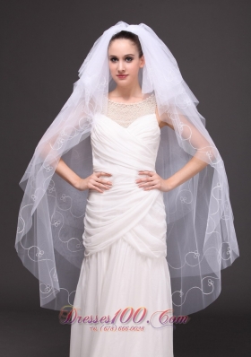 Embroidery Tulle Bridal Veil Dropped