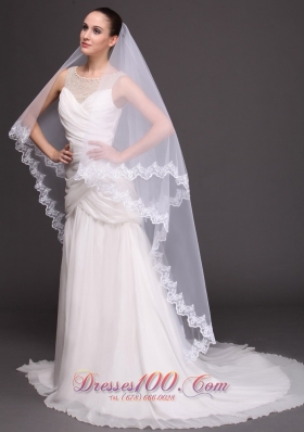 Two-tiered Tulle Lace Applique Bridal Veil