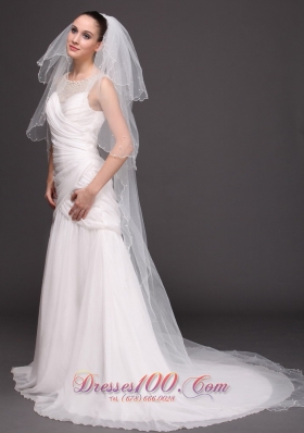 Three-Tiered Tulle Pearl Dropped Veil
