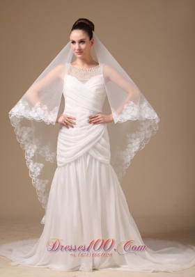 Lace Applique Wedding Veil One-tier Cathedral Tulle