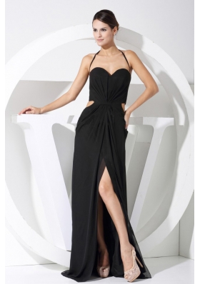 High Slit Halter Black Chiffon Floor-length 2013 Prom Dress