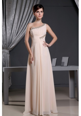 One Shoulder Baby Pink Floor-length Prom Dress with Beading