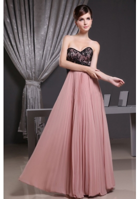 Lace and Pleat Pink Prom Dress Sweetheart Floor-length