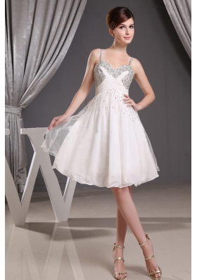 Straps White Short Prom Dress with Beading