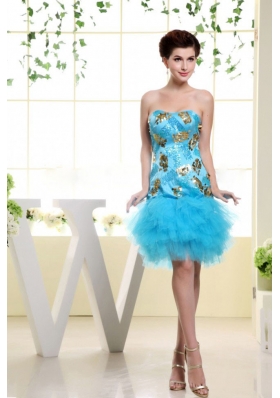 Mini-length Ruffles Prom Gown Baby Blue Appliques