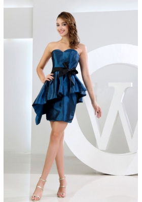 Sweetheart Taffeta Mini-length Sashes Blue Prom Dress