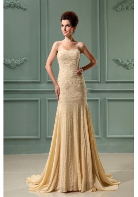 Beading Mermaid Chiffon Court Prom Dress Champagne