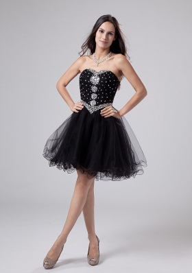 Black Rhinestones Sweetheart Cocktail Dress Mini-length