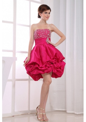 Beadwork Hot Pink Mini A-Line Prom Dresss Pick-ups