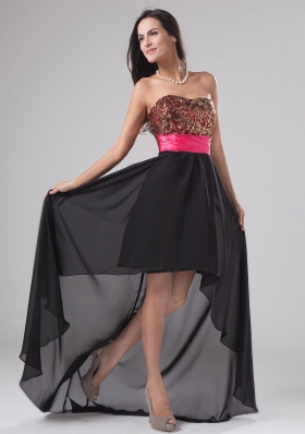 Paillette Black High-low Chiffon Sequined Prom Dress