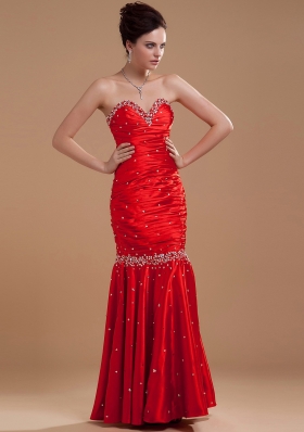 Wine Red Mermaid Evening Dress Beaded Sweetheart