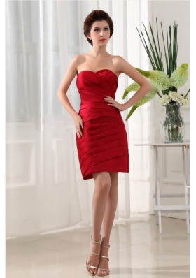 Wine Red Prom Dress Pleats Mini-length For Simple