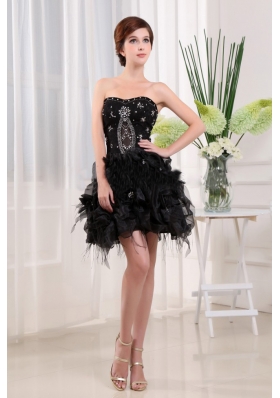 A-Line Beading Black Mini-length Graduation Dress