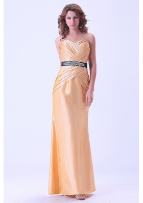 Gold Sexy Mermaid Prom Dress Belt and Ruching