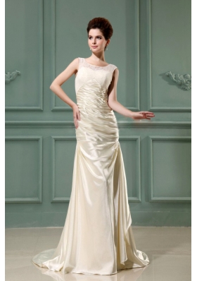 Scoop Champagne Wedding Dress For Bridal Column Brush