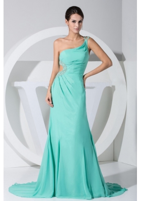 Side Cutouts Beading Single Strap Brush Prom Evening Dress