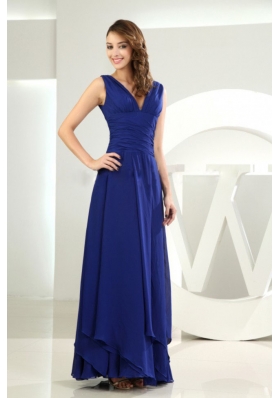 Sheath V-neck Royal Blue Ankle-length Prom Dress