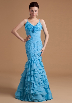 Mermaid Pieces Ruffles Prom Dress Long Straps