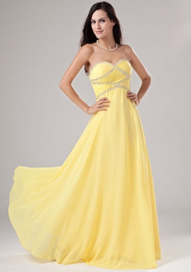 Twisted Beading Long Prom Dress Empire Yellow