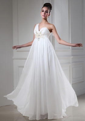 One Shoulder Floral Appliques Prom Dress Beaded Empire 