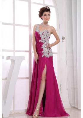 One Shoulder Appliques Watteau Column Prom Dress