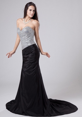 Beading Bodice Column Prom Dress Court Train Black