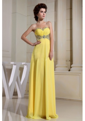 Beaded Sweetheart Empire Ruch Yellow Prom Dress