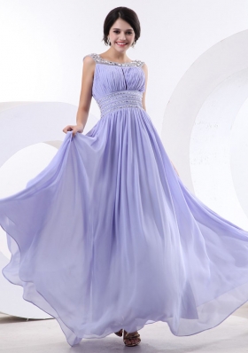Bateau Beading Lilac Prom Dress Ruch Floor-length